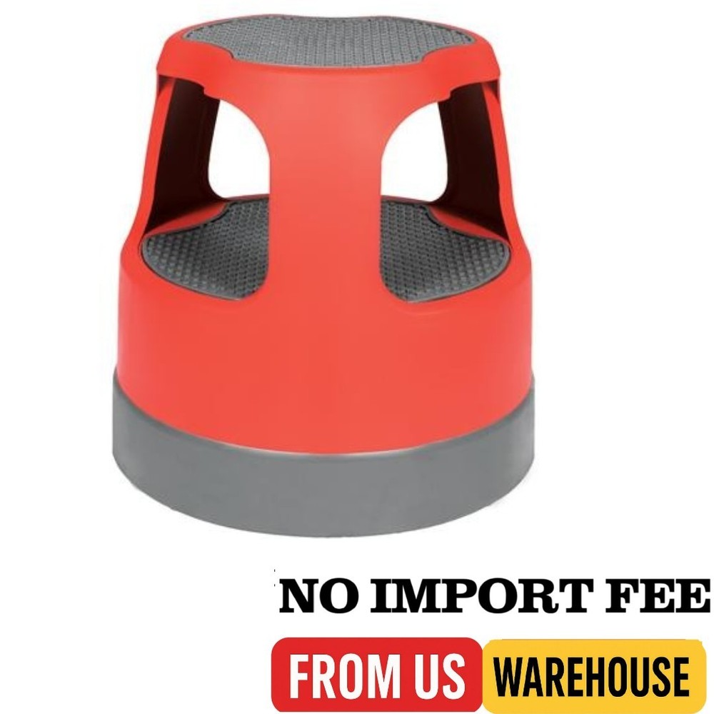 Cramer Scooter Stool, Round, 2-Step,15", Step and Lock Wheels, 300 lb Capacity