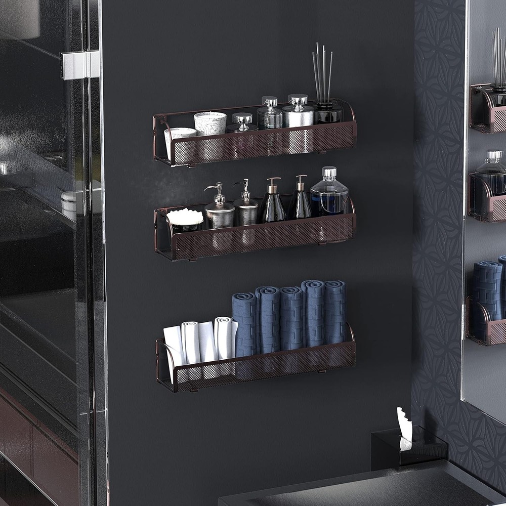 Wall Mounted Spice Rack Shelves Organizer, Bronze, 3-Pack