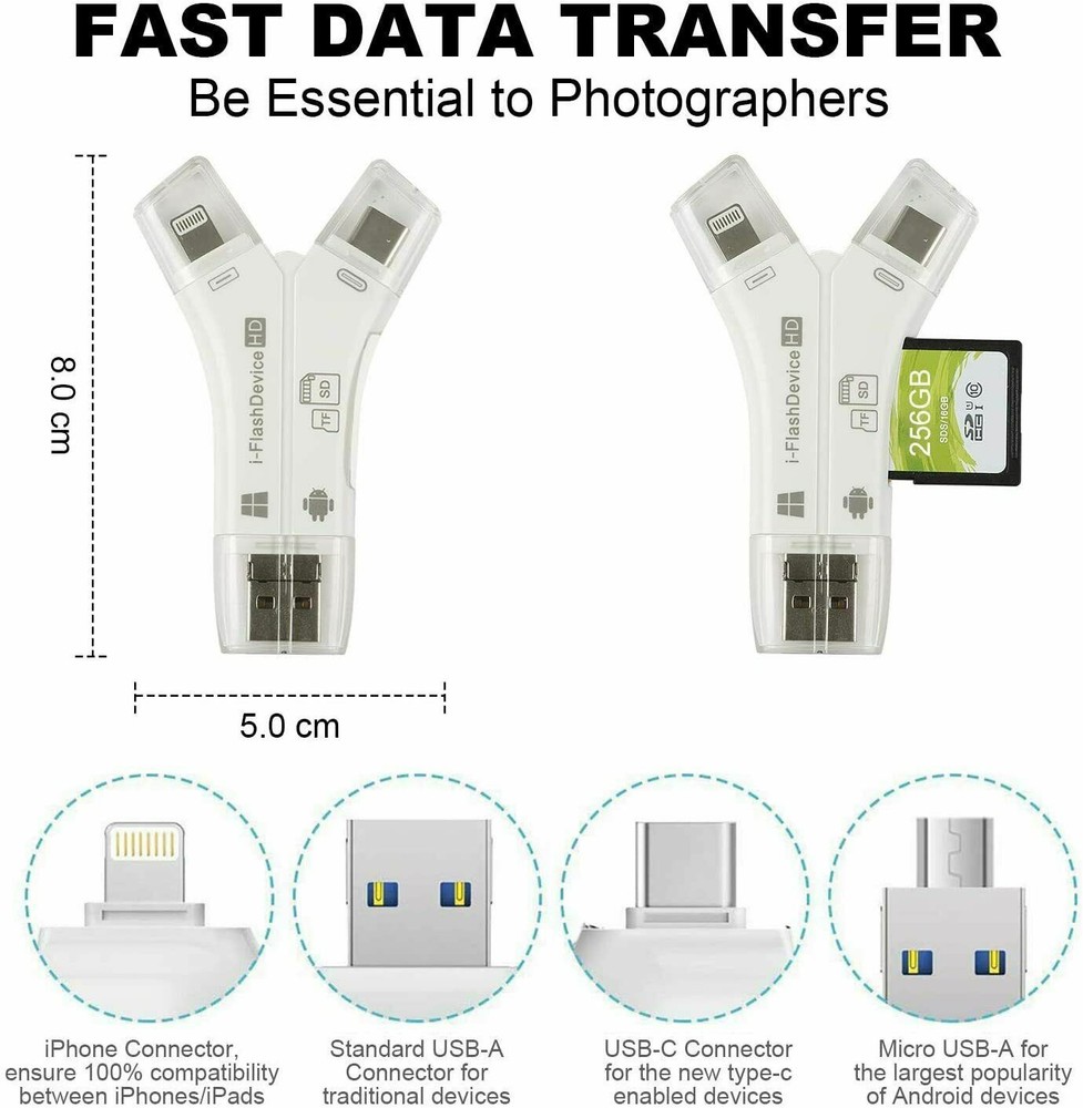 4 in 1 USB Micro SD TF Memory Card Reader Adapter For iPhone Android PC