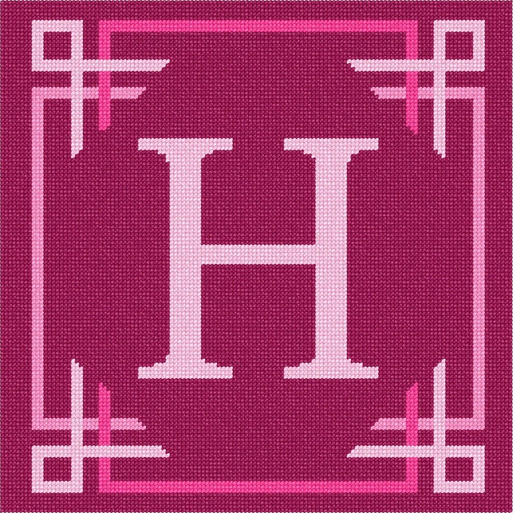 Letter H Pink Ribbons Needlepoint Kit or Canvas