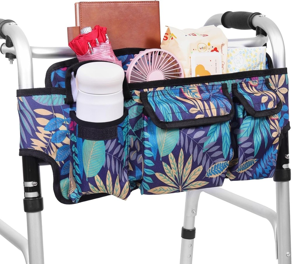 Foldable large-capacity walker storage bag, detachable