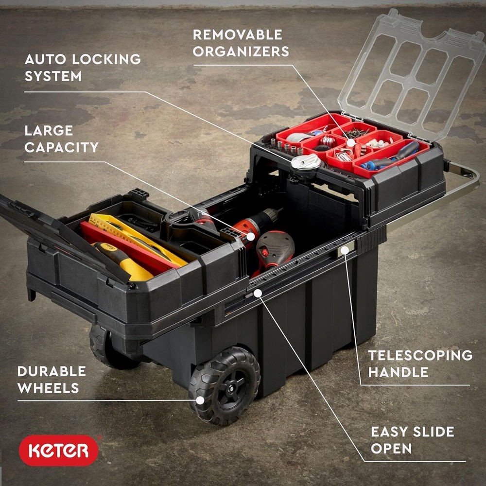 Resin Rolling Tool Box Organizer Storage Chest w/Locking System Removable Bins
