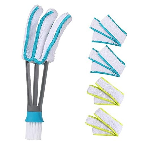 Window Cleaner Duster Brush with 5 Microfiber Sleeves, Cleaning Blind Duster
