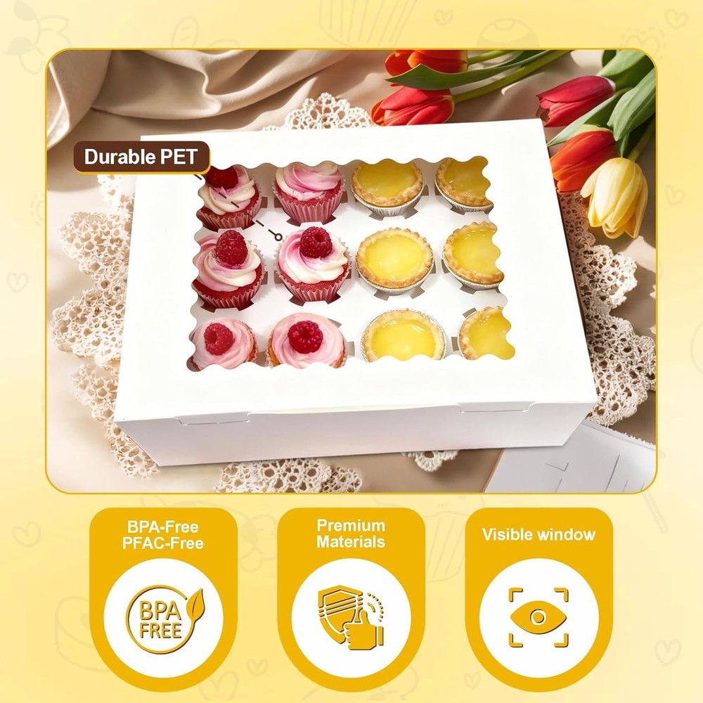 4Pcs Cupcake Boxes, 12 Count Cupcake box, Viewing Window Cupcake Containers, Sui