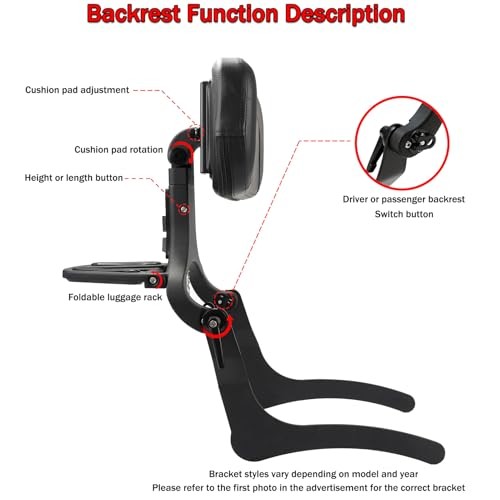 Motorcycle Multifunction Sissy Bar Driver Passenger Adjustable Backrest black