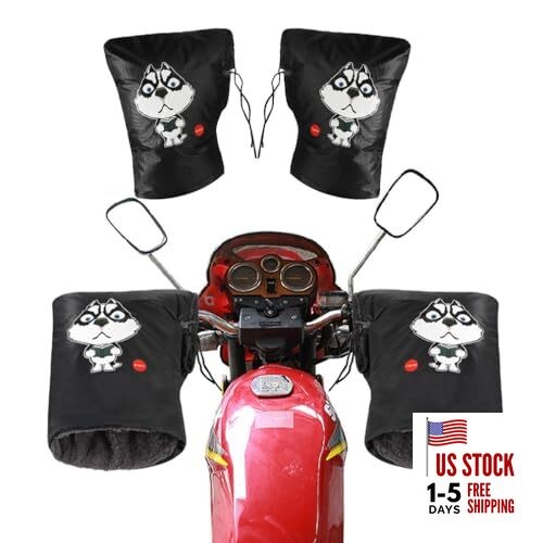 Motorcycle Handlebar Gloves Windproof Waterproof Winter Husky dog pattern