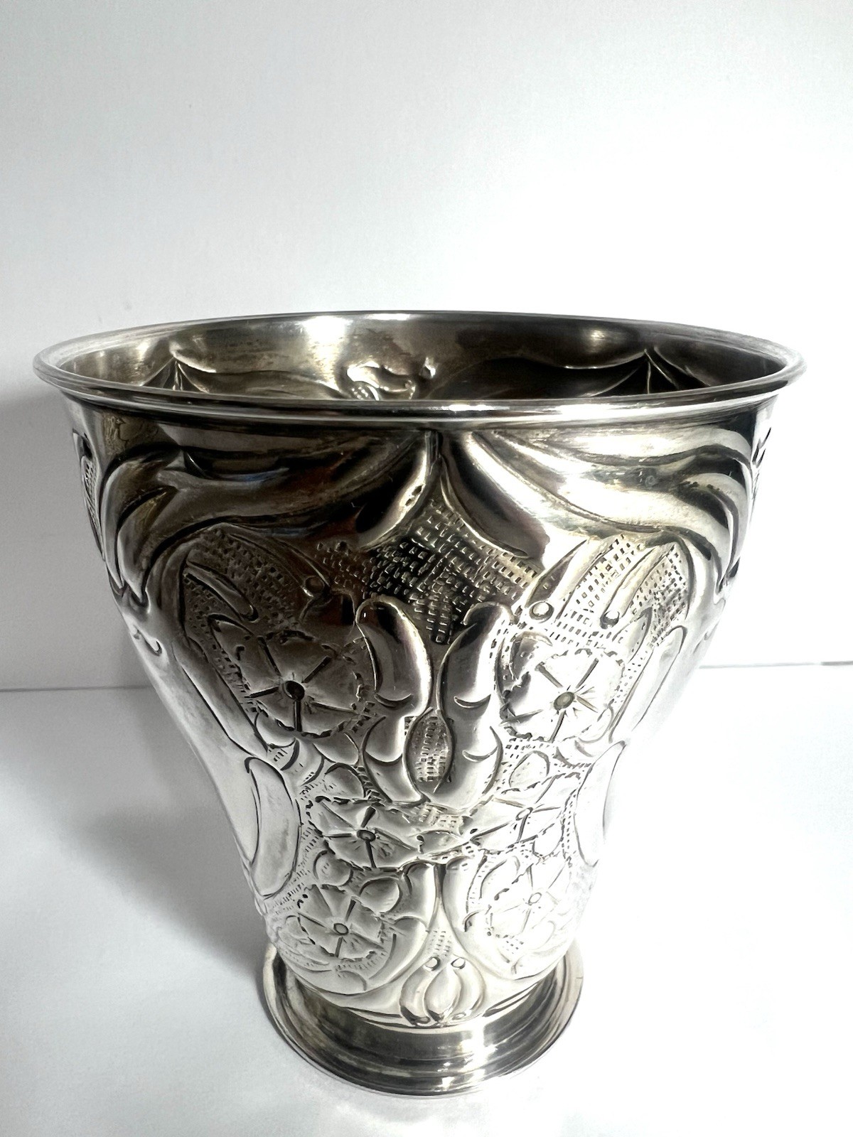 Vintage Silverplate Embossed Goblet Tumblers Vases - TWO’S COMPANY - 4” Tall