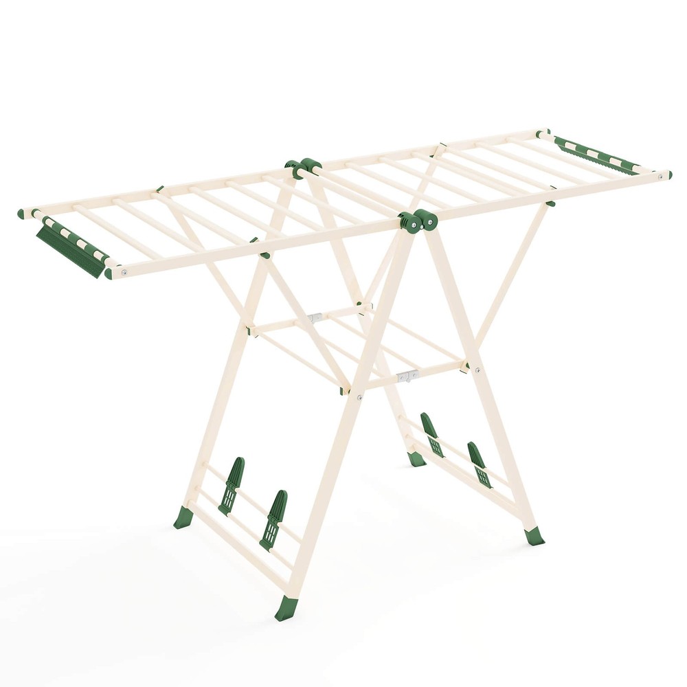 Foldable Metal Laundry Drying Rack w/Height Adjustable Wings, 18 Drying Rails