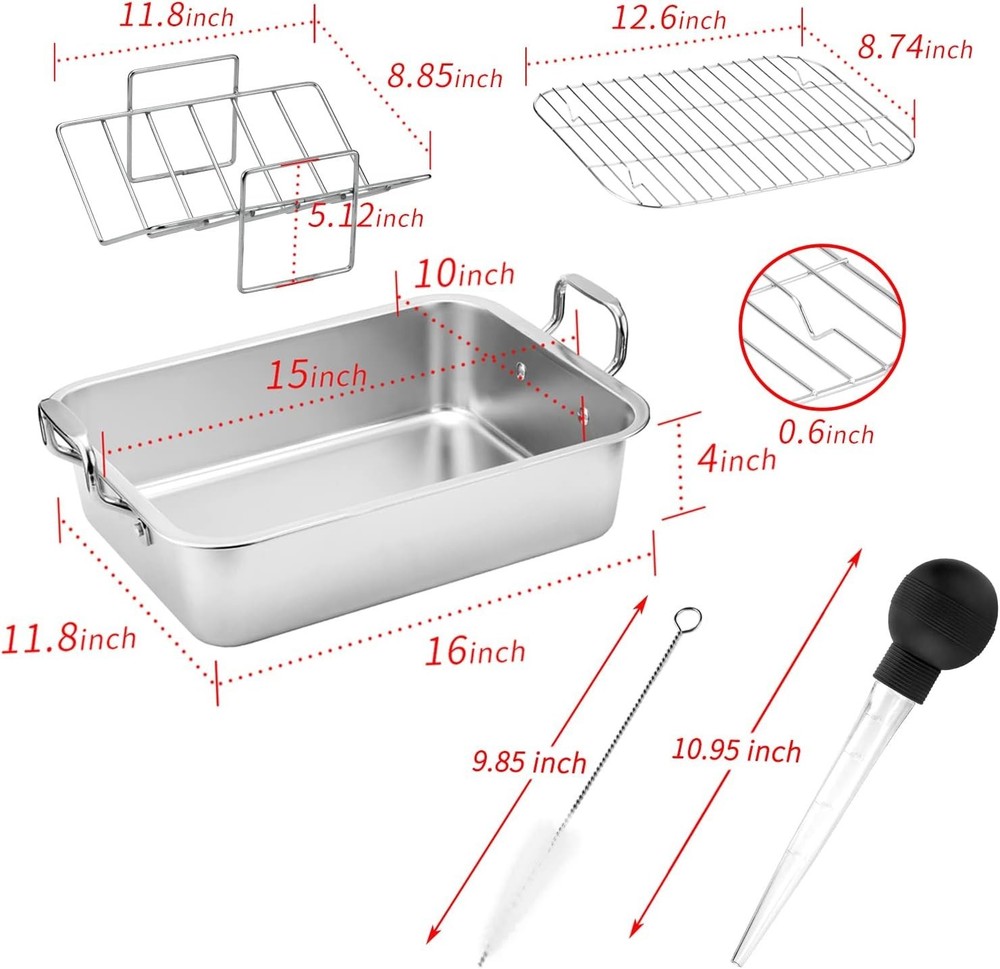 15.5" Rectangular Roasting Pan with Riveted Handles - Ideal for Turkey & More