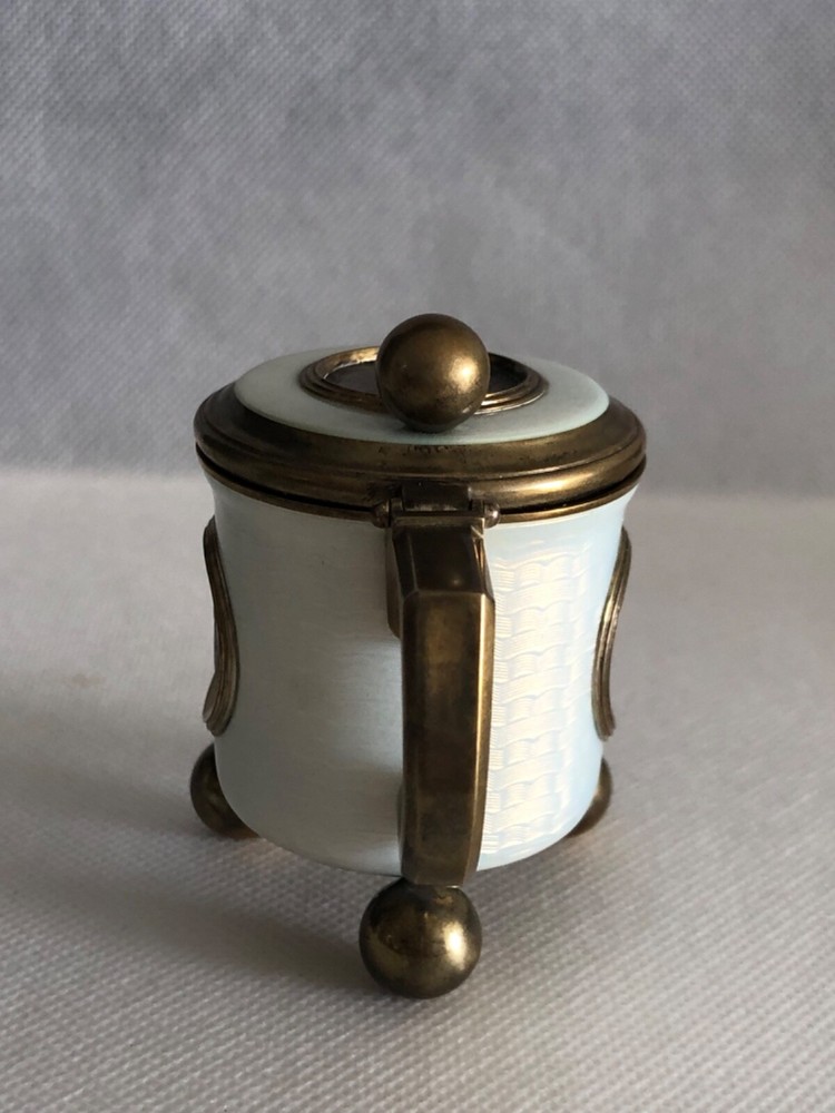 Faberge silver miniature white translucent enamel tankard