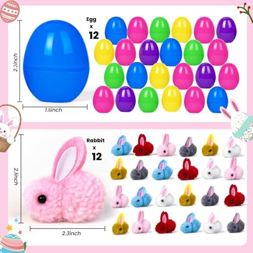 12 Pack Easter Egg Fillers Plush Bunny Toys, Mini 12P Easter Eggs Fillers
