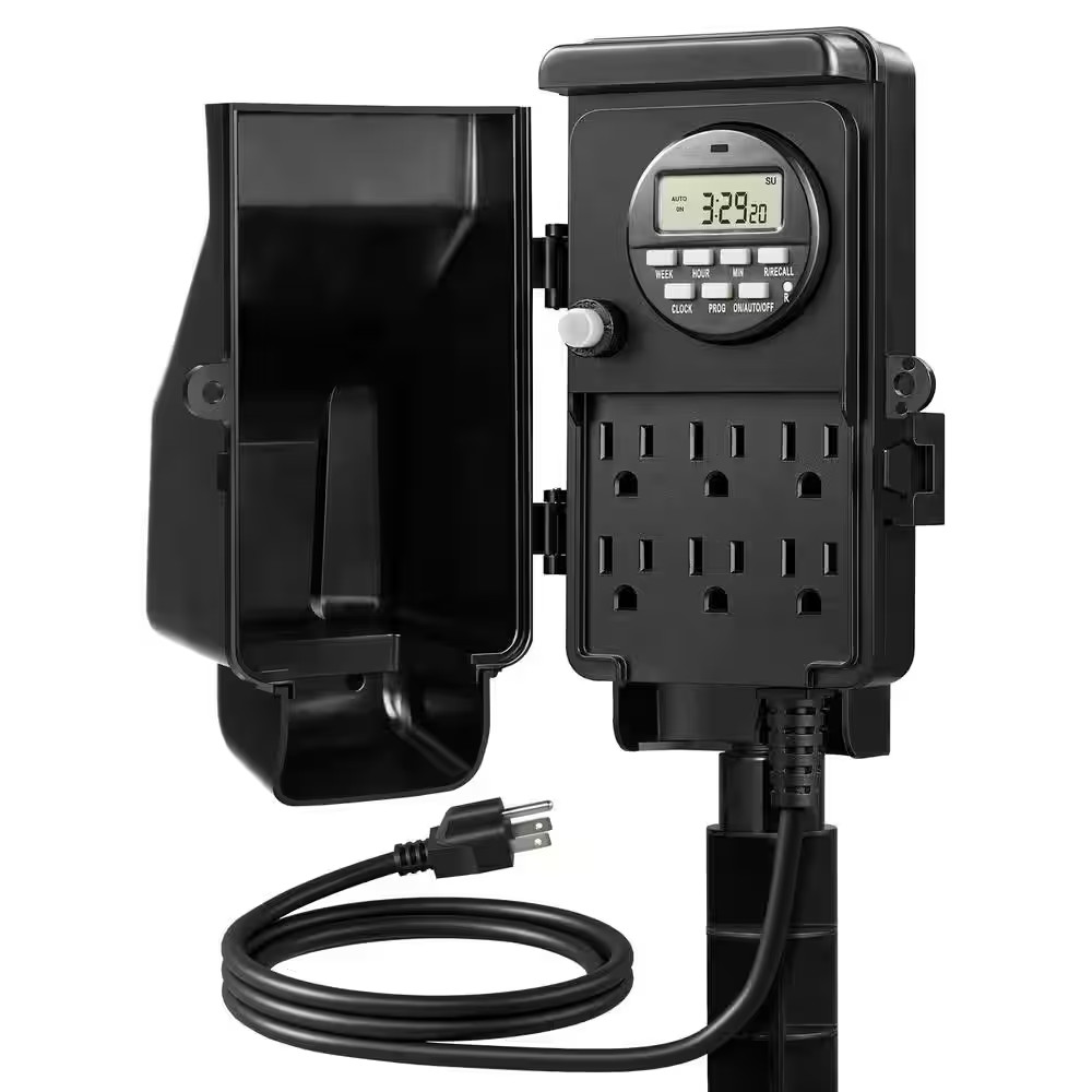 15A 1440 Min. Waterproof Outdoor Digital Stake Power Strip Multi Socket Timer wi
