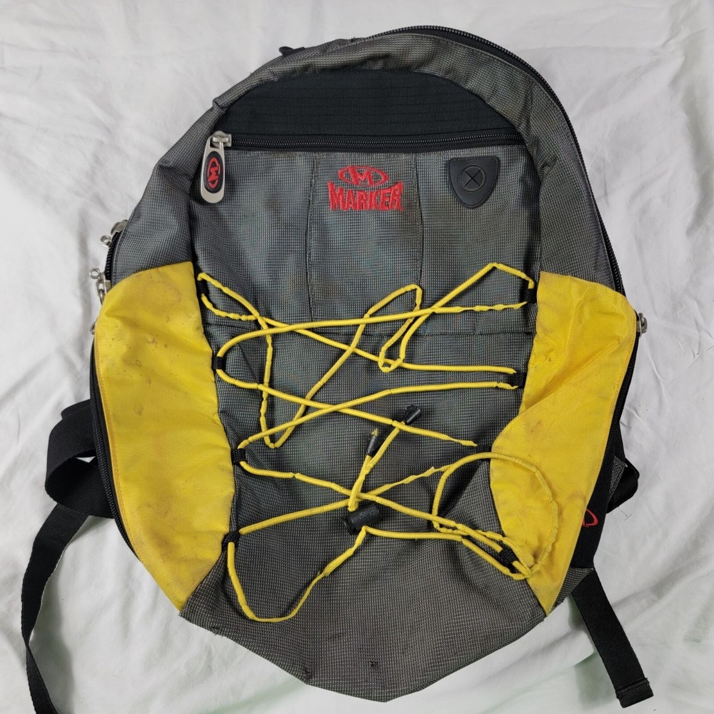 Marker Backpack Gray Yellow Hiking Camping Padded Straps Back Multiple Pockets
