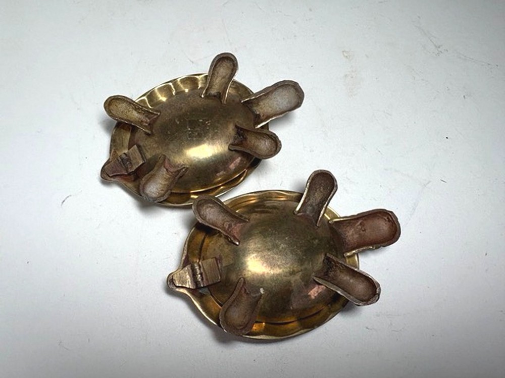 Two Vintage Brass Turtle Containers with Hinged Shell Lid Trinket Boxes