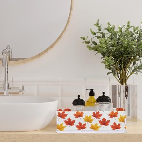 Bathroom Basket Foldable Toilet Tank Topper Autumn Maple Leaves Fall Pattern