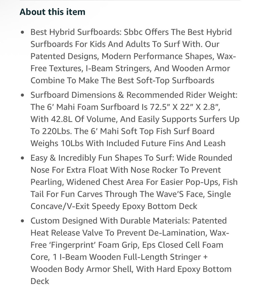South Bay Surfboard 6’ Hybrid