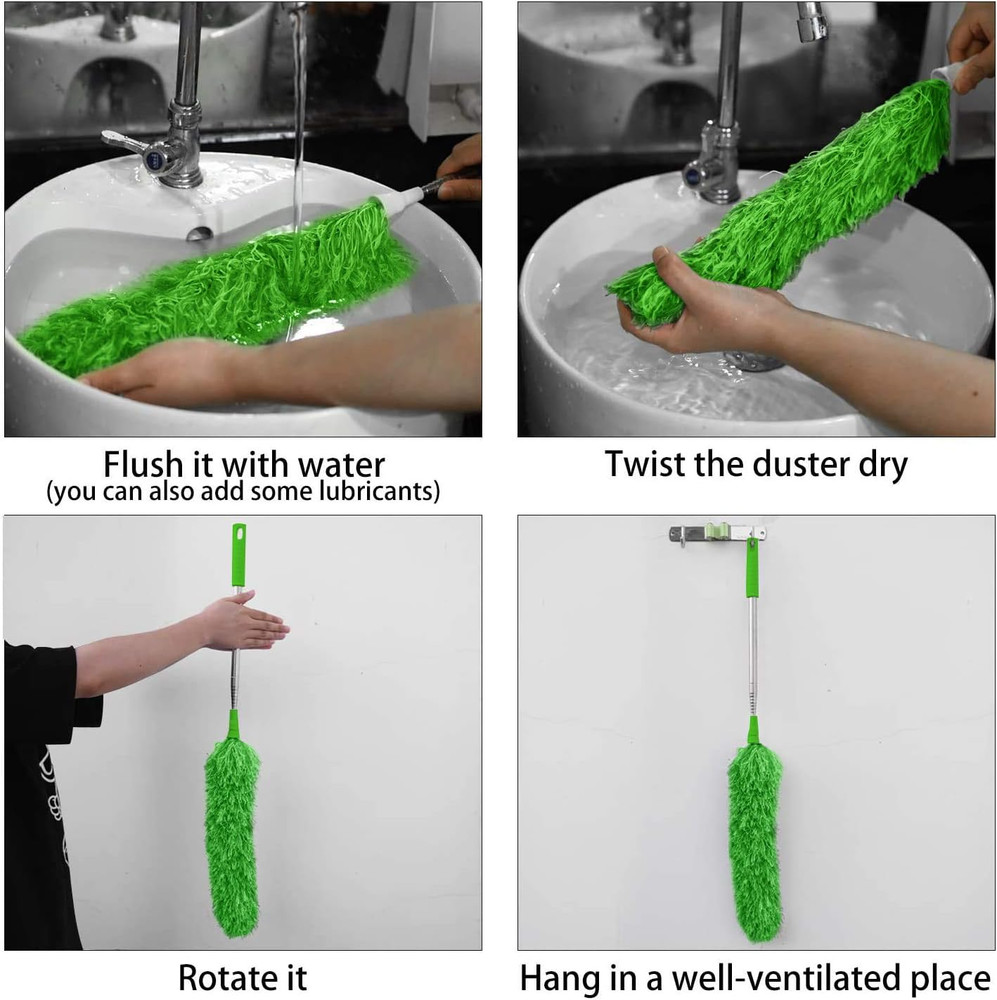 Microfiber Feather Duster Extendable Duster w/ 100 Inches Extra Long Pole Green