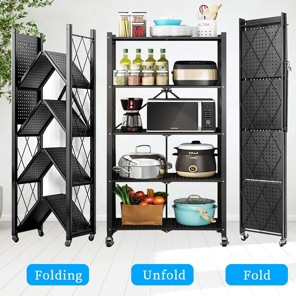 2x Foldable 5-Tier Storage Shelves w/ Wheels Heavy Duty Organizer Kitchen Garage