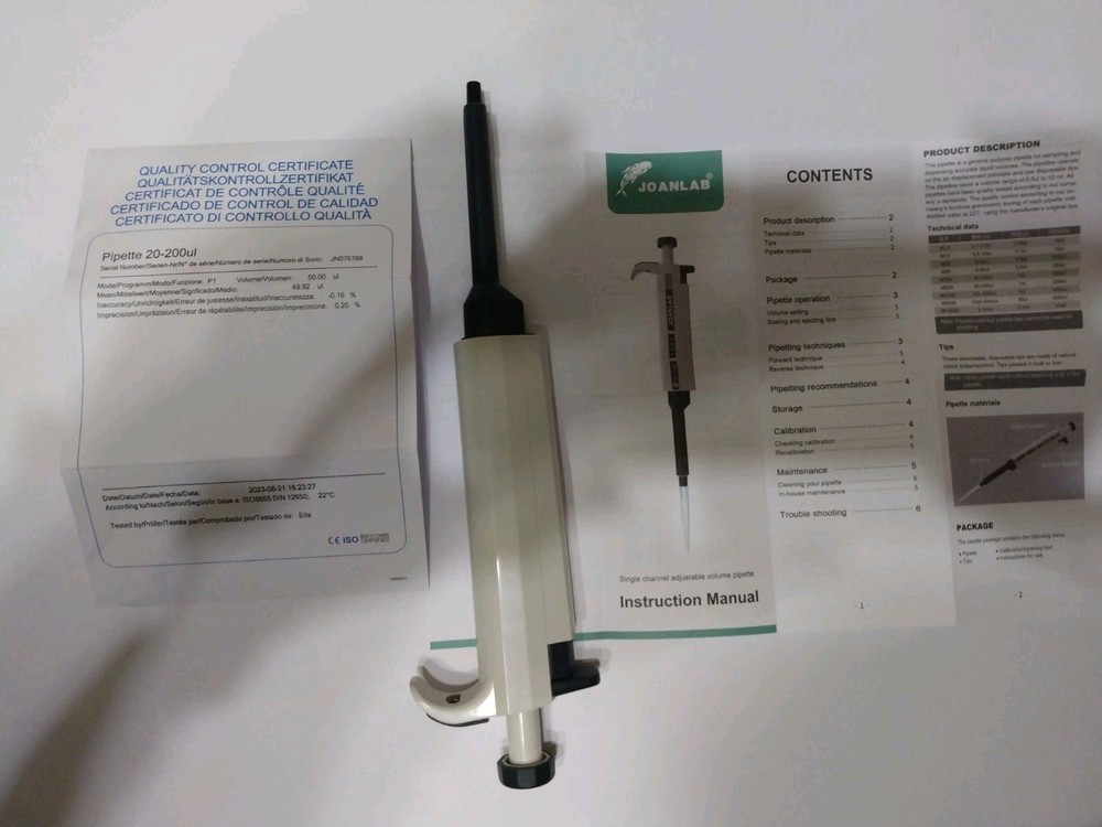 New JoanLab 20-200uL Precision Micro Adjustable Pipette