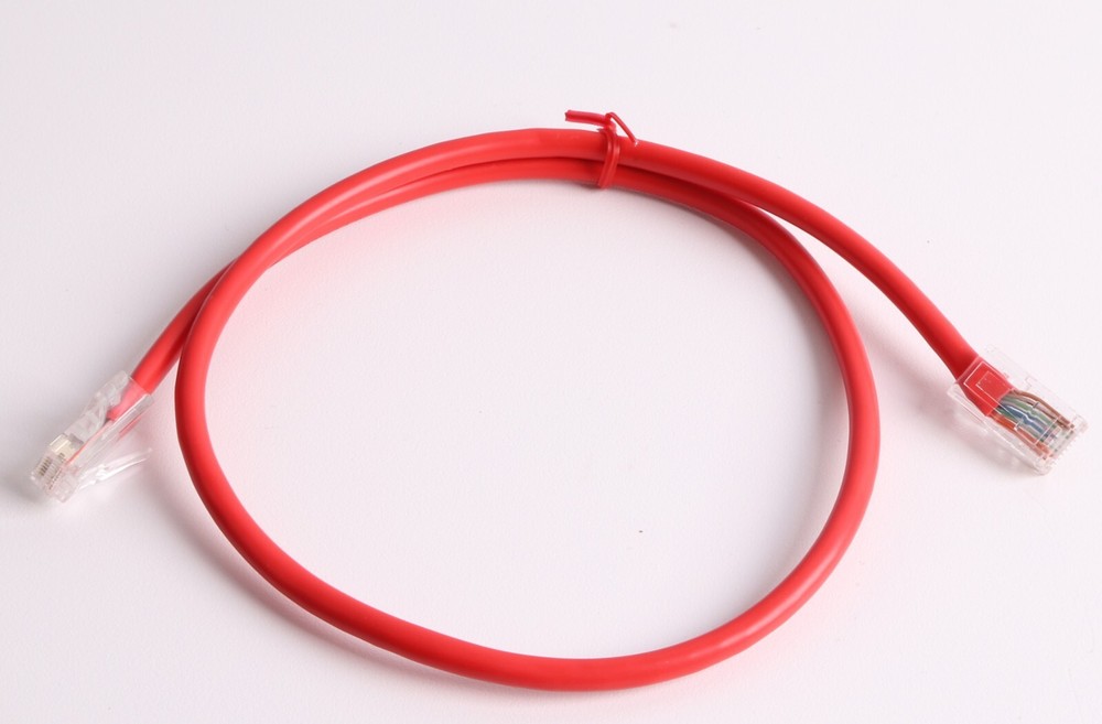 CAT5E Patch Cable; RJ45M to RJ45M, Non-Booted, 2ft, Red 10-Pack (New)