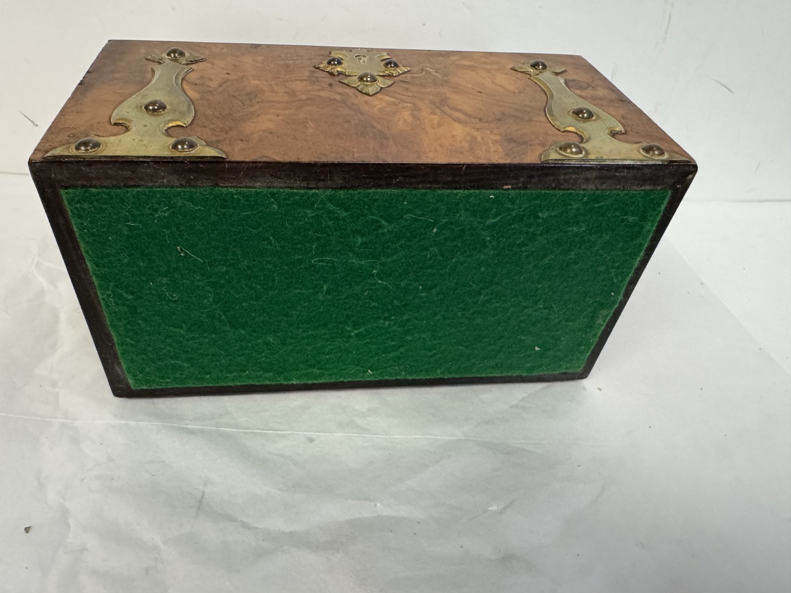 U28306 Antique VICTORIAN Burled Walnut Letter Stationary Box wBrass Gem G2U