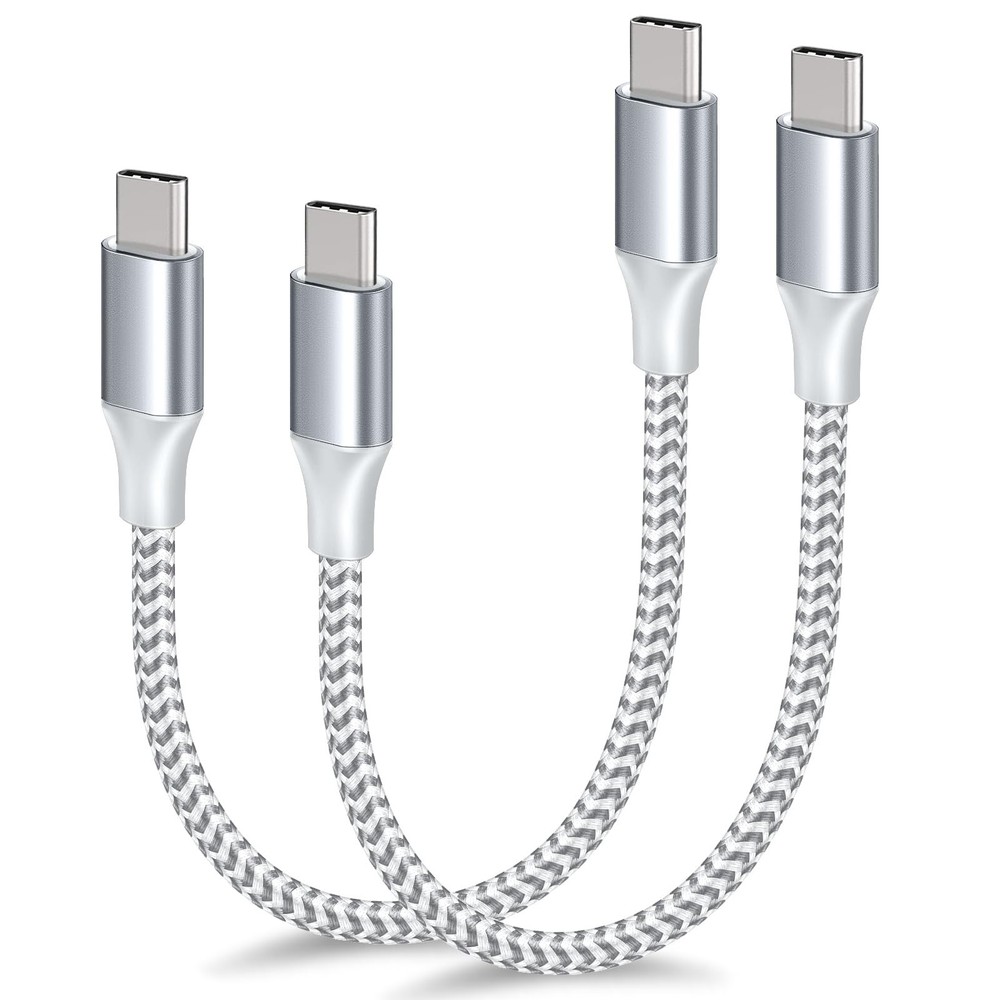 USB C to C Cable, (1FT,2-Pack) Braided Short usbc 2pack-1ft, Silver