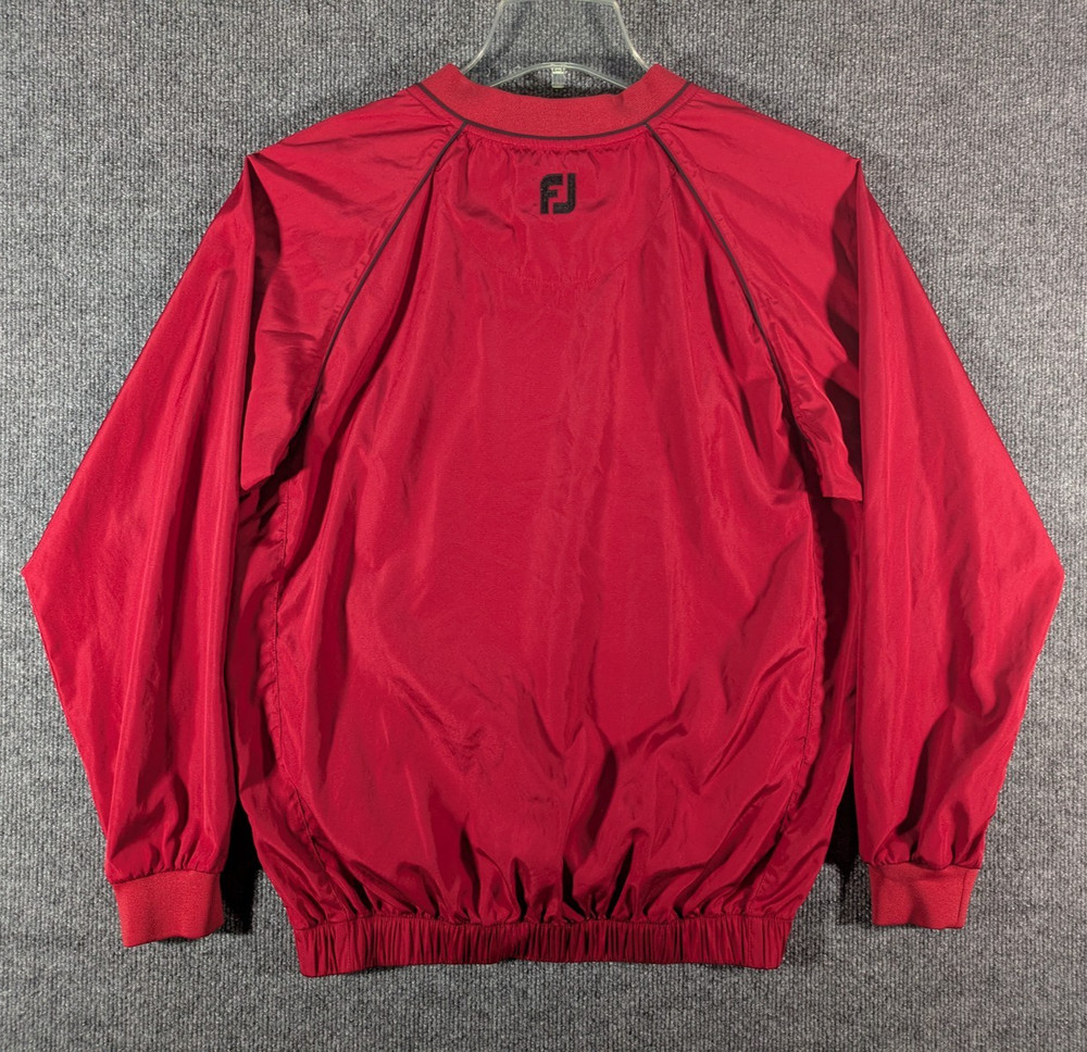FJ FootJoy Windbreaker Mens Small Red V-Neck Golf Pullover Zip Pockets