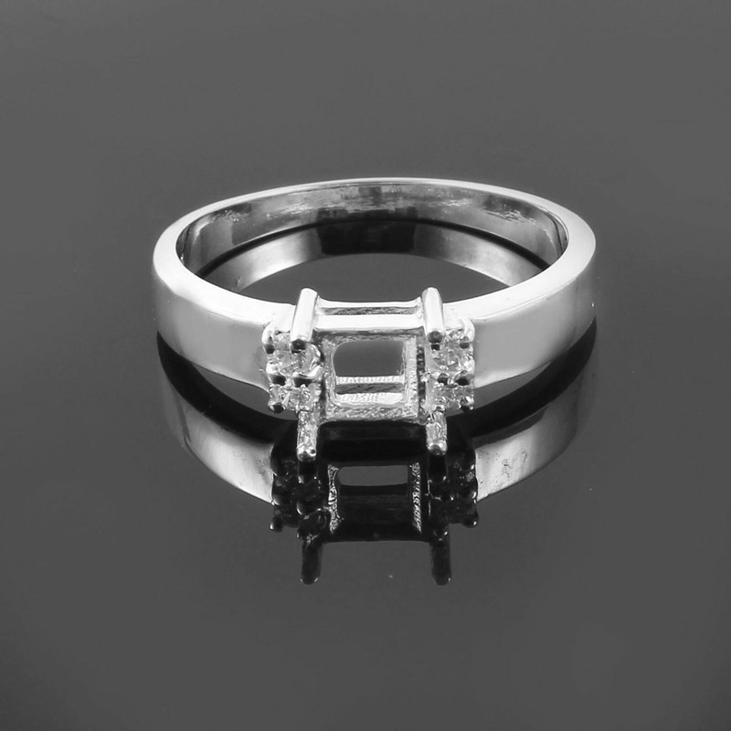 5mm Square Semi Mount Ring 925 Sterling Silver CZ Side Stone Setting
