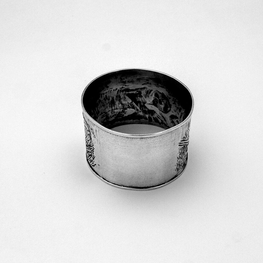 Scenic Tiger Attacking Hunter Napkin Ring Sterling Silver