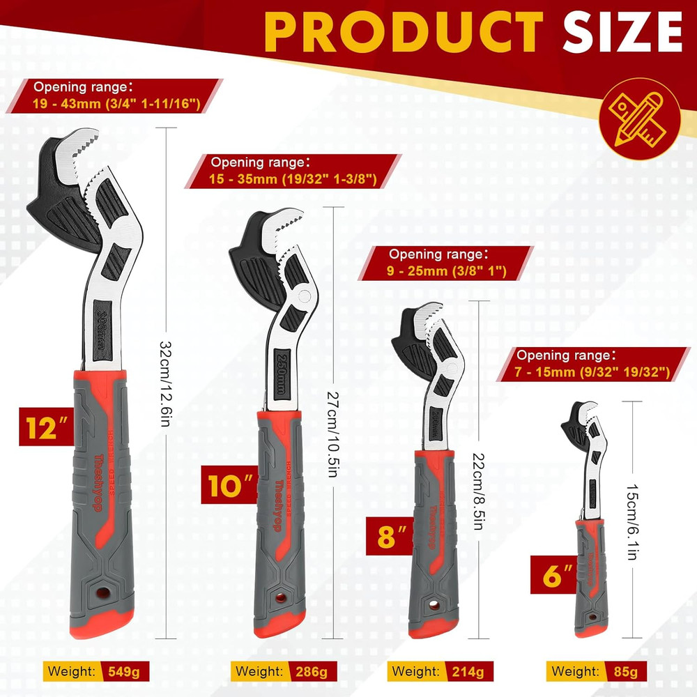 Self Adjusting Pipe Wrench Set - Multifunctional Locking 8 Inch Chrom...