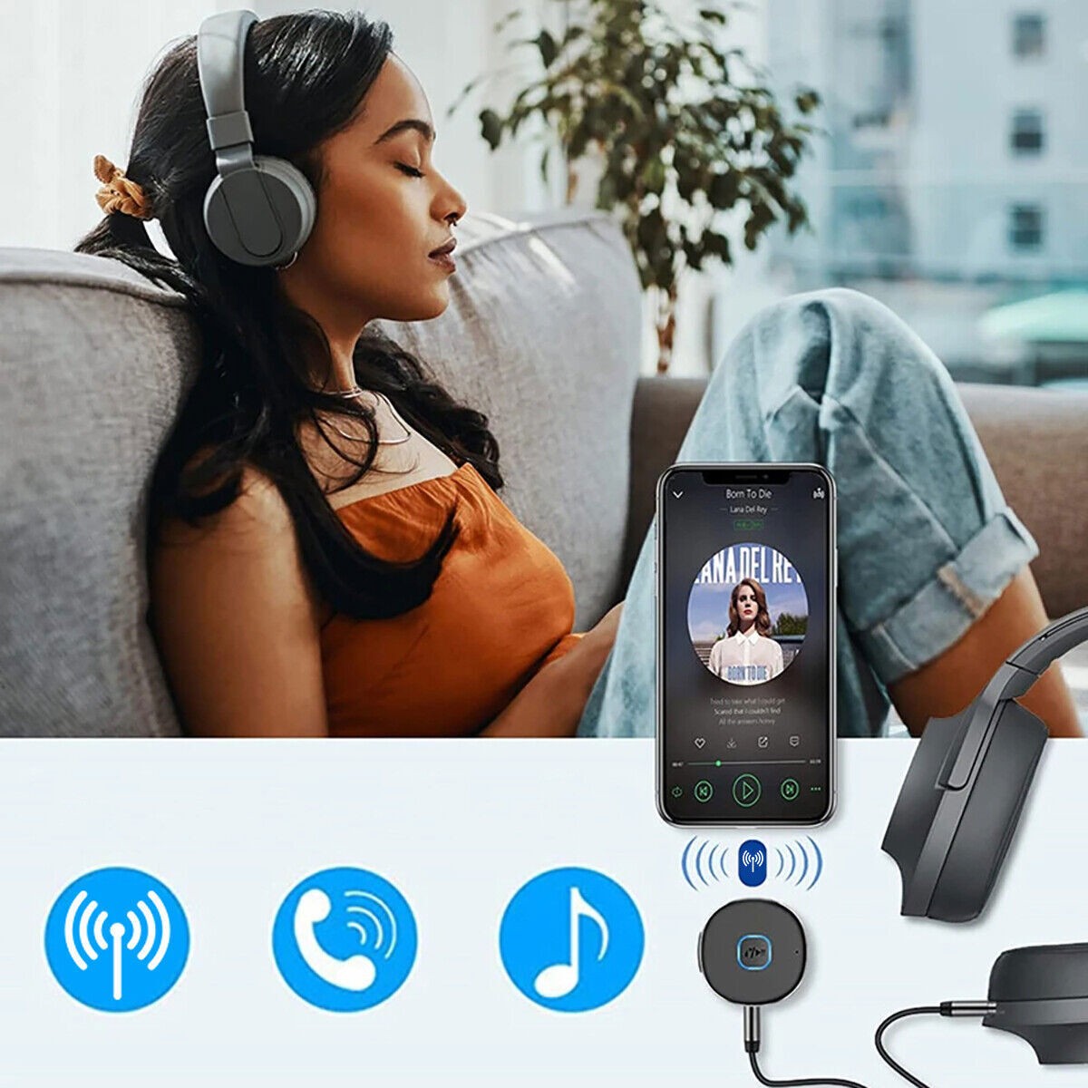 Portable 3.5mm Aux Car Adapter Bluetooth Wireless Audio Receiver Car/Home Stereo