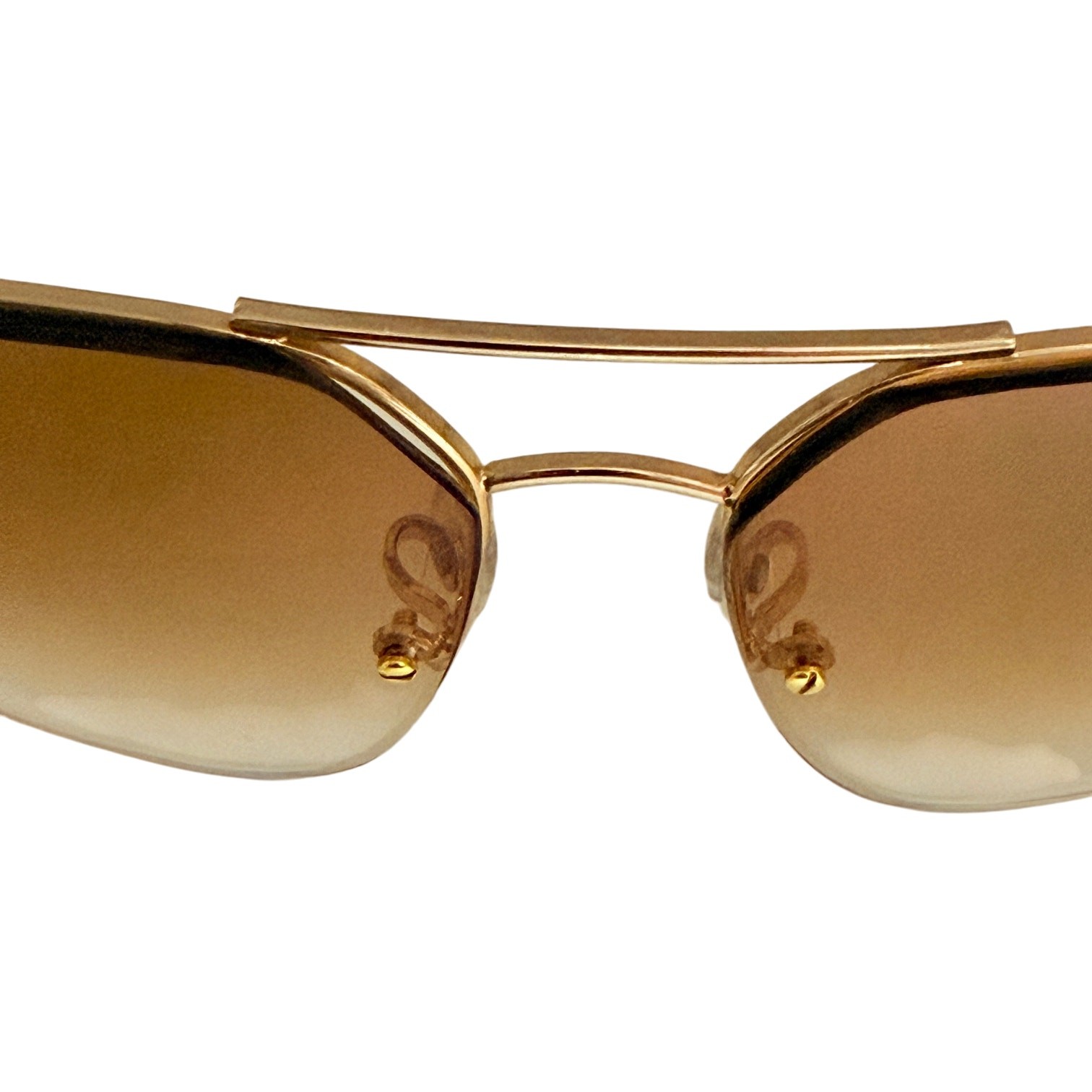 Vtg 70's Aviator Rimless Sunglasses Gold Frame Gradient Amber Lens MIP - A1298