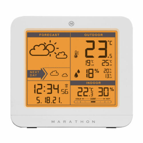 Alarm Clock Atomic Weather Station Marathon Data Thermometer 12.2cm
