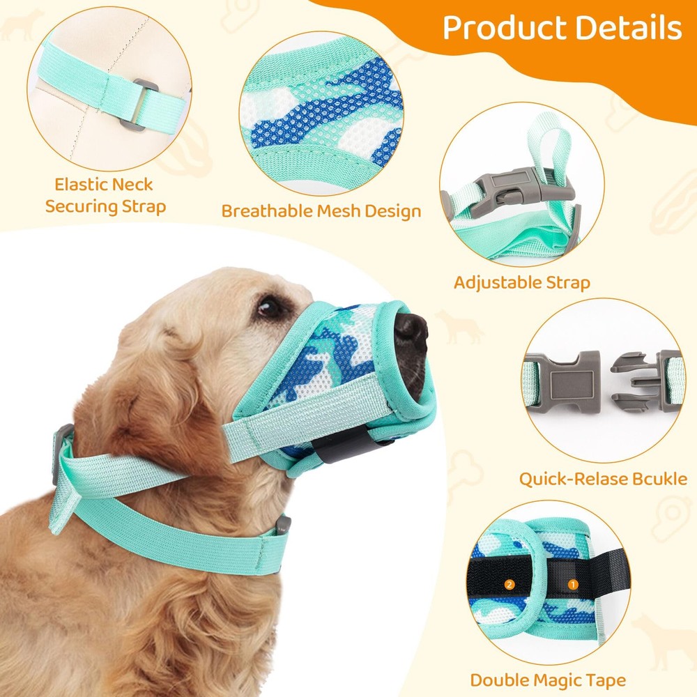 Coppthinktu Dog Muzzle with Escape-Proof Elastic Neck X-Large, Mint-Green