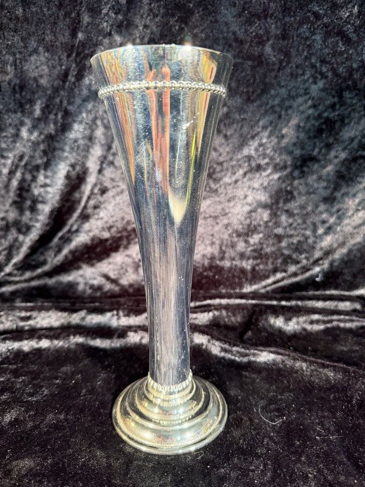 Vintage Godinger Art Nouveau Silver Plated Beaded Bud Vase 8 1/4" H No Tarnish