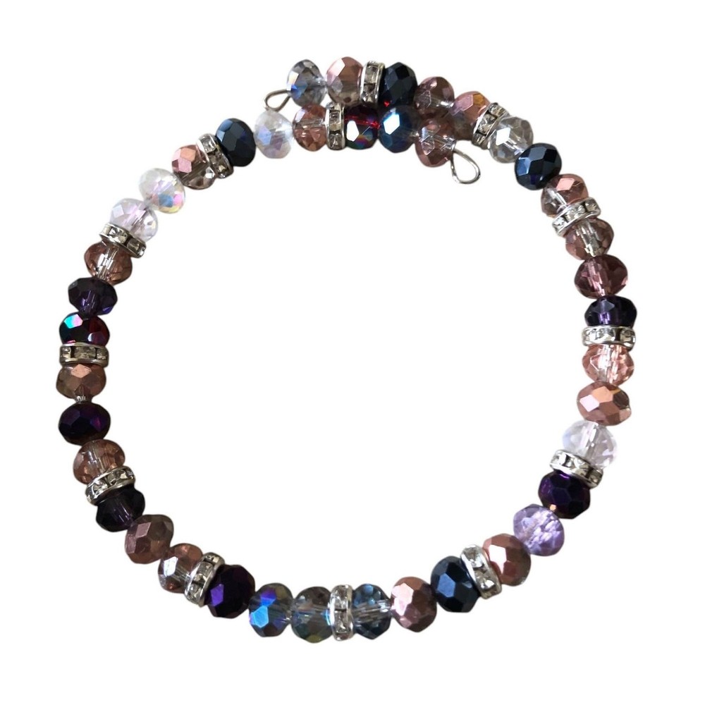 Beaded Memory Wire Cuff Bracelet Handmade Multicolor #2010