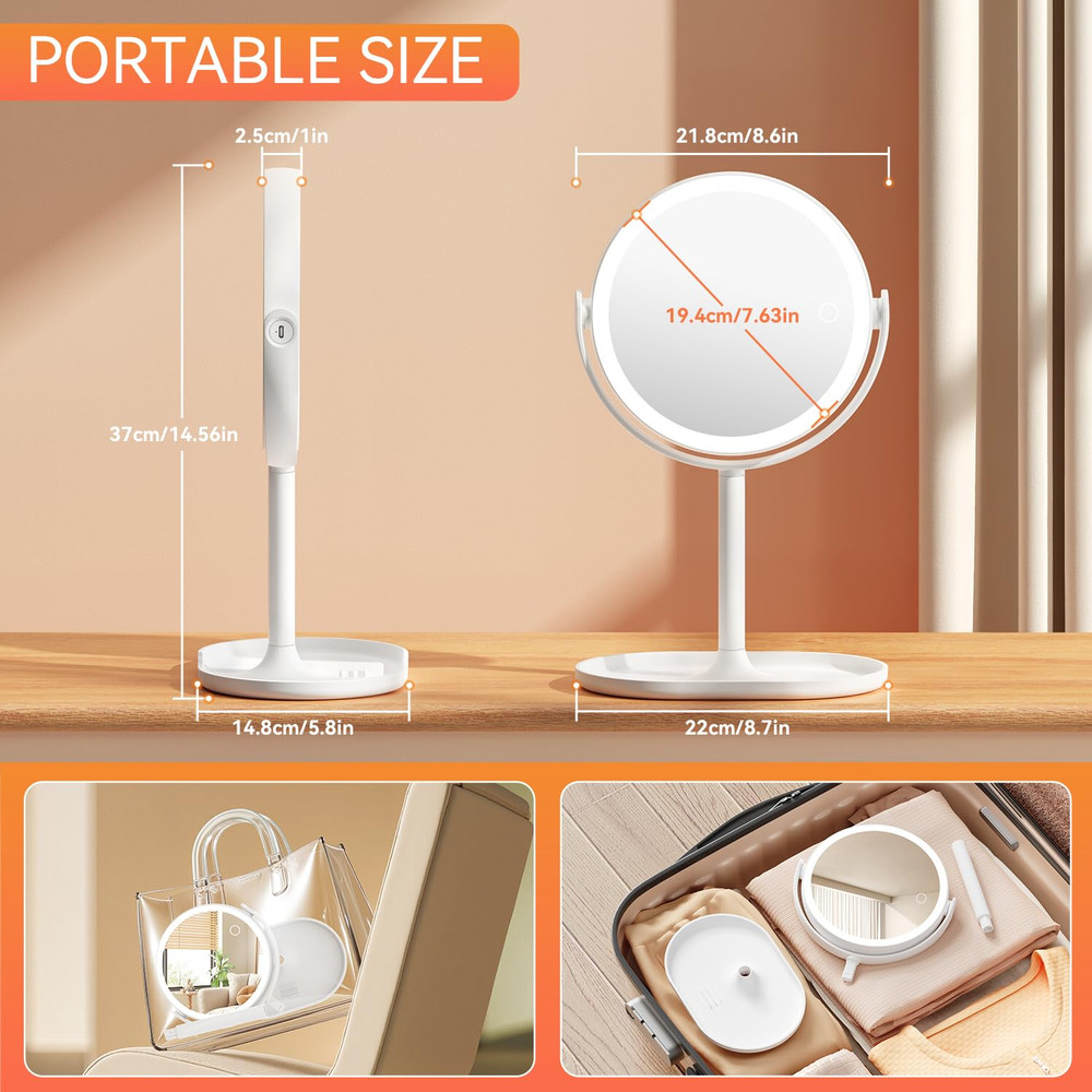 Illuminated Double-Sided 30X/1X Magnifying Touch Screen Makeup Mirror