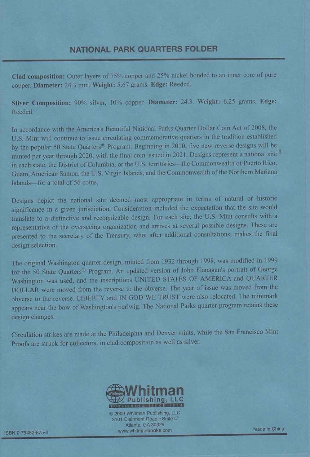 US National Parks Quarters Coin Collection Folder P&D Whitman Deluxe New Album