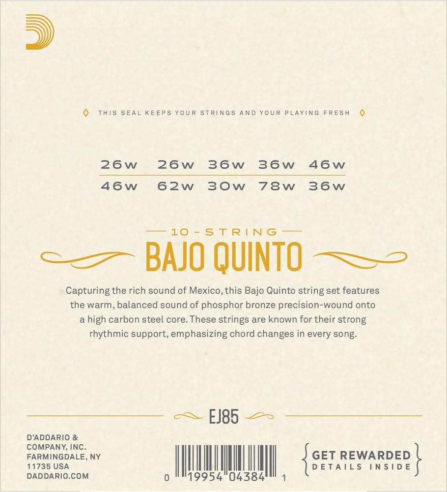D'Addario Bajo Quinto Strings EJ85 10 String Phosphor Bronze