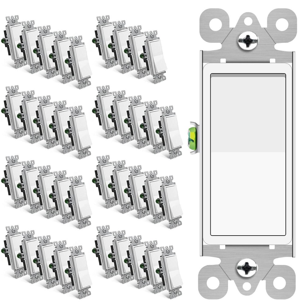 Single Pole Wall Light Switch 15A 120/277V On/Off Rocker Paddle Interrupter × 40