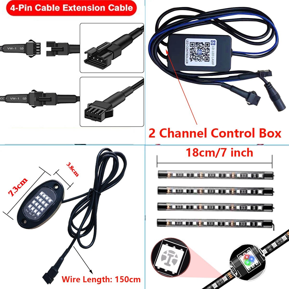 12x RGB LED Pods Rock Light Kit Underbody Glow Neon Lamp Bluetooth Music Control