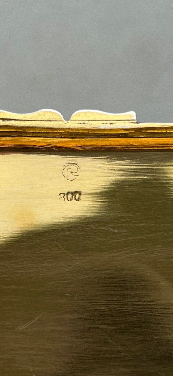 German Parcel Gilt 800 Silver & Enameled Rectangular Snuff Box w/ Courting Scene