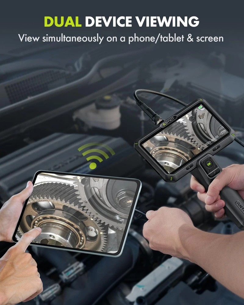 Dual Lens Borescope Inspection Camera Endoscope 6" Screen with Split Screen 32GB