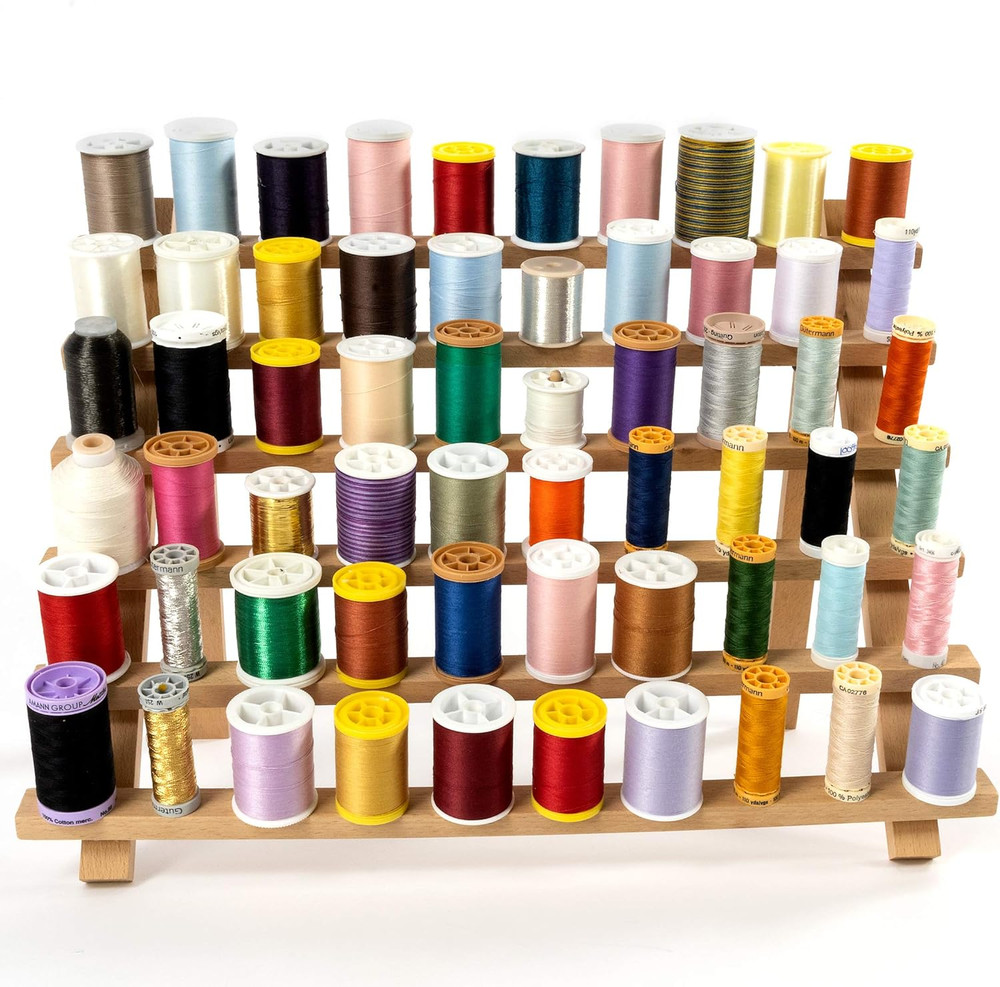 Wooden Thread Rack – Holds 60 Spools – Wall-Mount or Free-Standing with Pull-Out