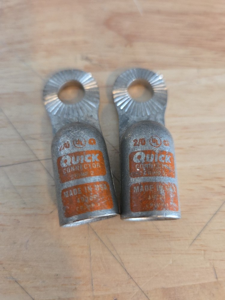Quickcable 4920F  Battery Compression Lug, 2/0 Awg Max, 3/8" Stud, Copper 2 Pcs