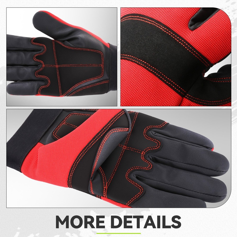 4 Pair Red/Black Breathable Multi-Purpose Utility Mechanic Protective Work Glove