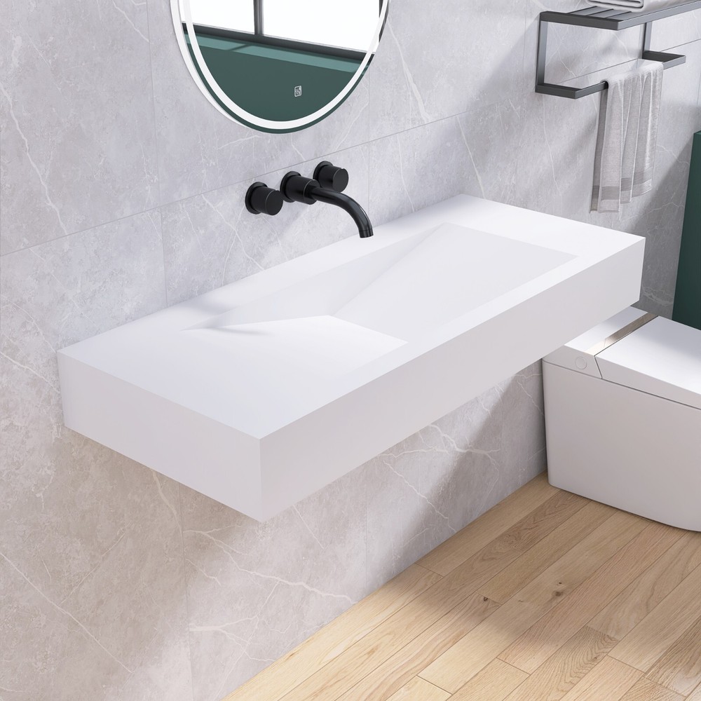 48'' Wall Mounted Bathroom Sink Solid Surface Bathroom Vessel Sink