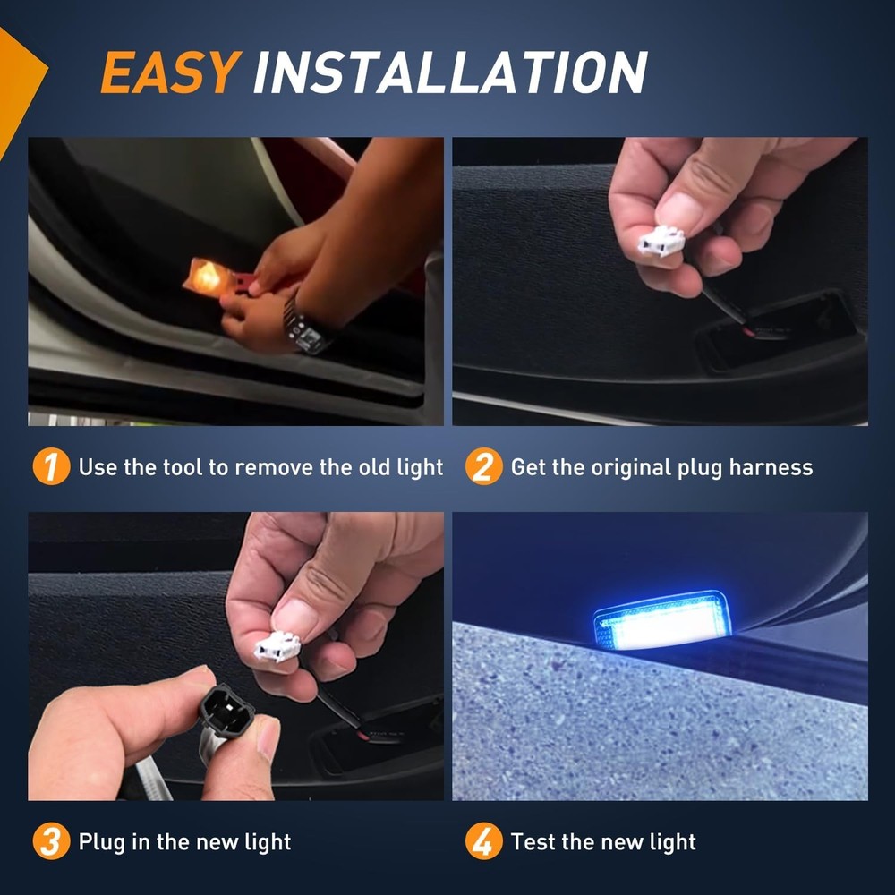 LED Interior Door Panel Light Courtesy Warning Lights Aqua Beam Plug and Play 2