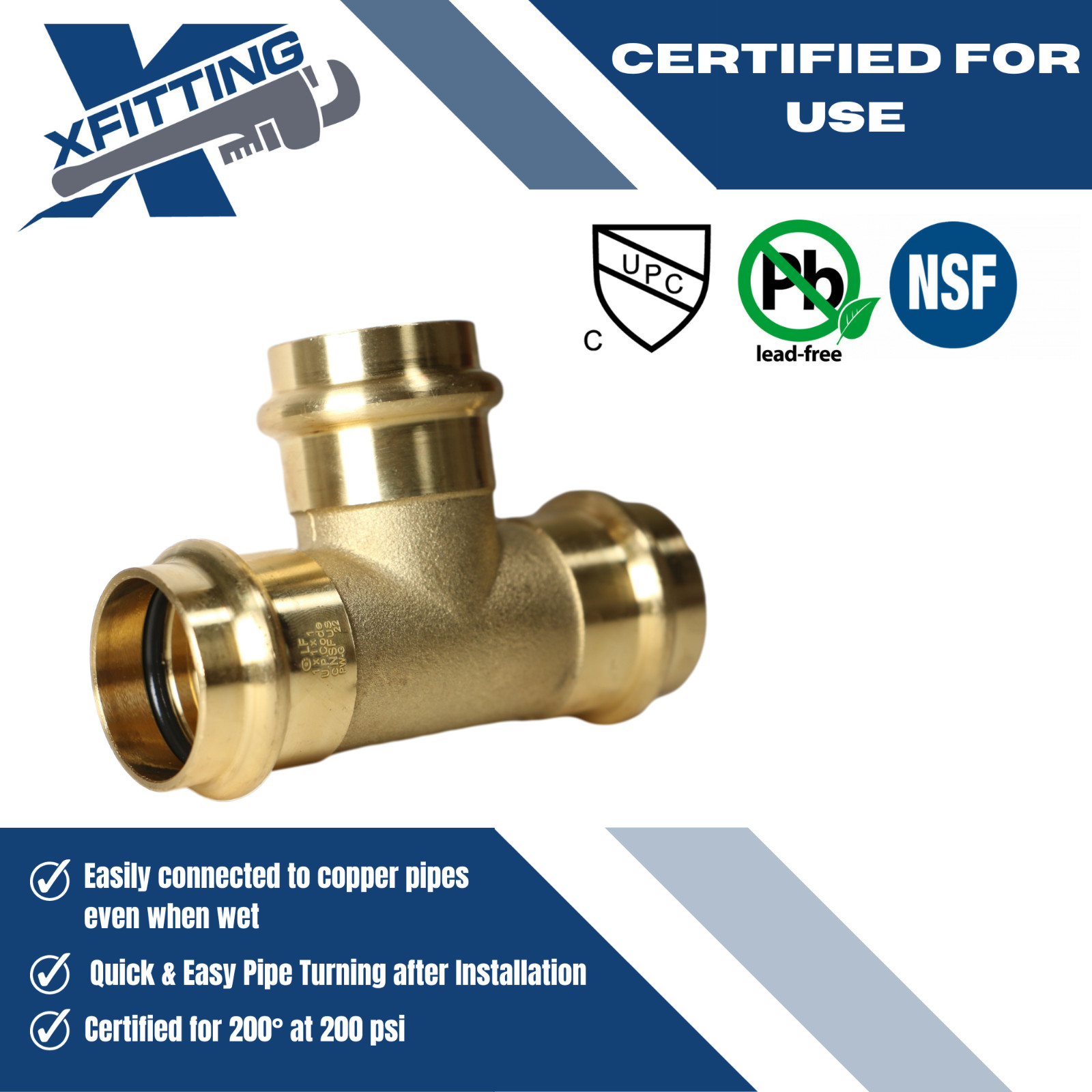 25 Pcs, 1 Inch x 1 Inch x 1 Inch Press Tee, NSF Certified, 202-6-6=25X