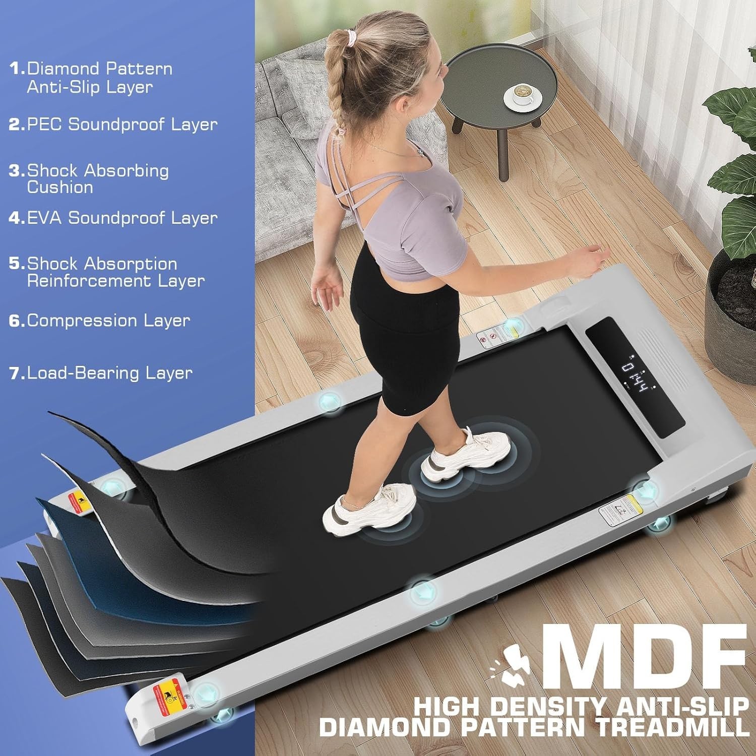 Treadmills for Home 300 lbs Weight Capacit,Smart Treadmill with LED Display